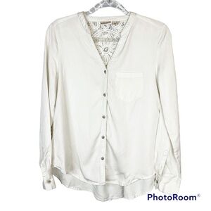 GUC Anthropologie Holding Horses Lace Yoke Back Long Sleeve Tencel Shirt